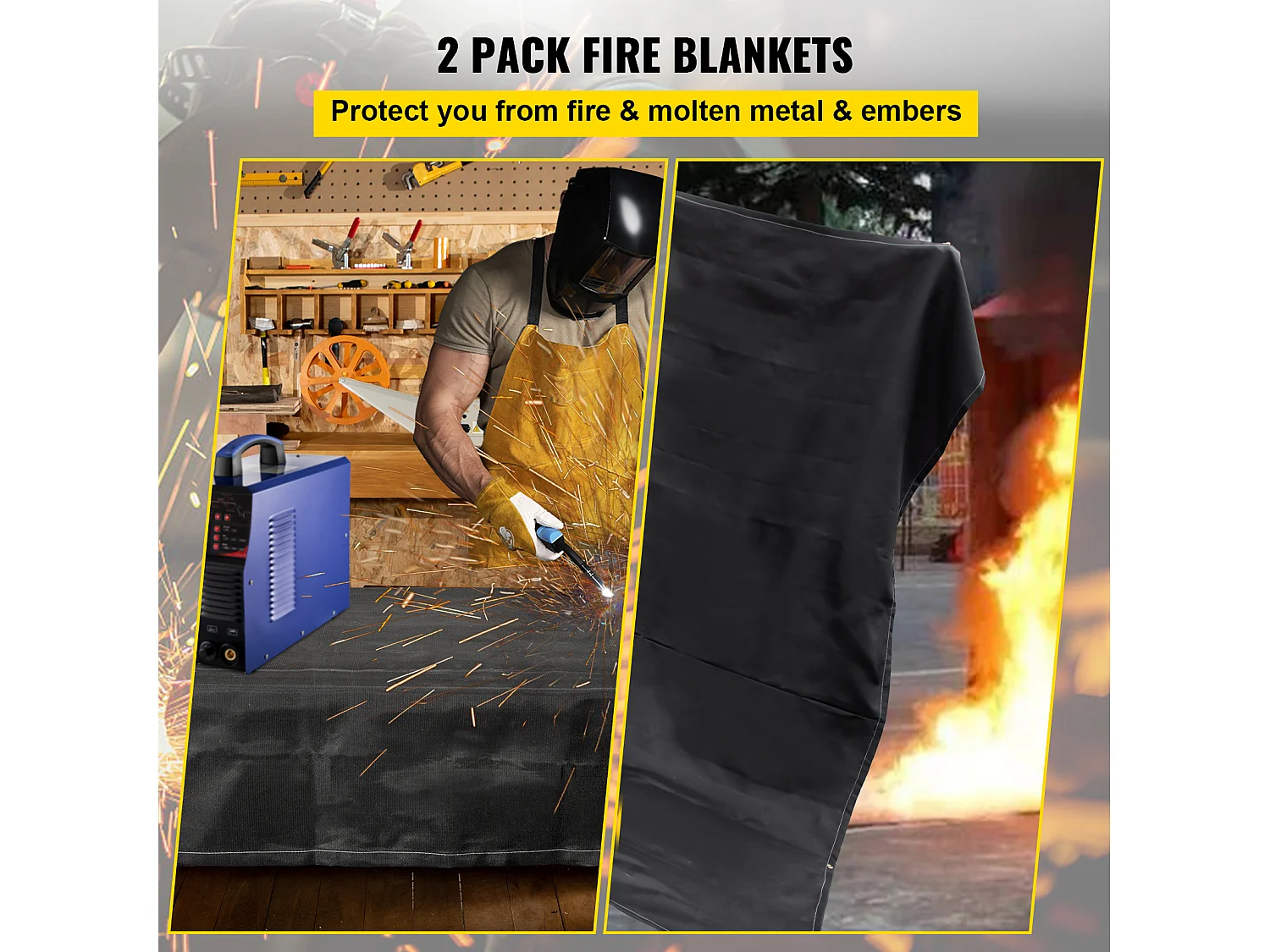 Couverture de Soudage Ignifuge SucceBuy, Lot de 2, Couverture Anti-feu d'Urgence, 1,83 x 3,05 m, Couverture Anti-incendie en Fibre de Verre