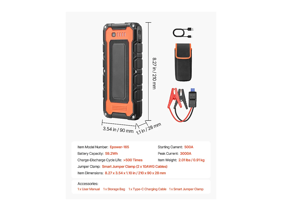 Booster Batterie Voiture SucceBuy, 3000 A, Démarreur de Batterie Voiture Portable avec Câbles de Démarrage, Écran LCD, Lumière LED, Boîte de Démarrage au Lithium