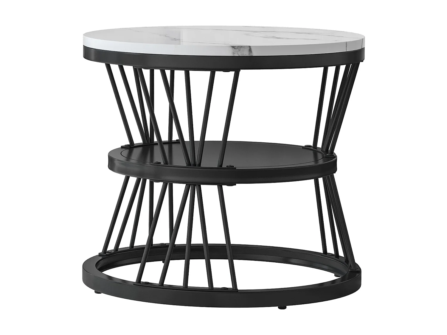 Tables basses rondes gigognes – Plateau effet marbre blanc avec structure en métal noir en forme de V – Design moderne et élégant