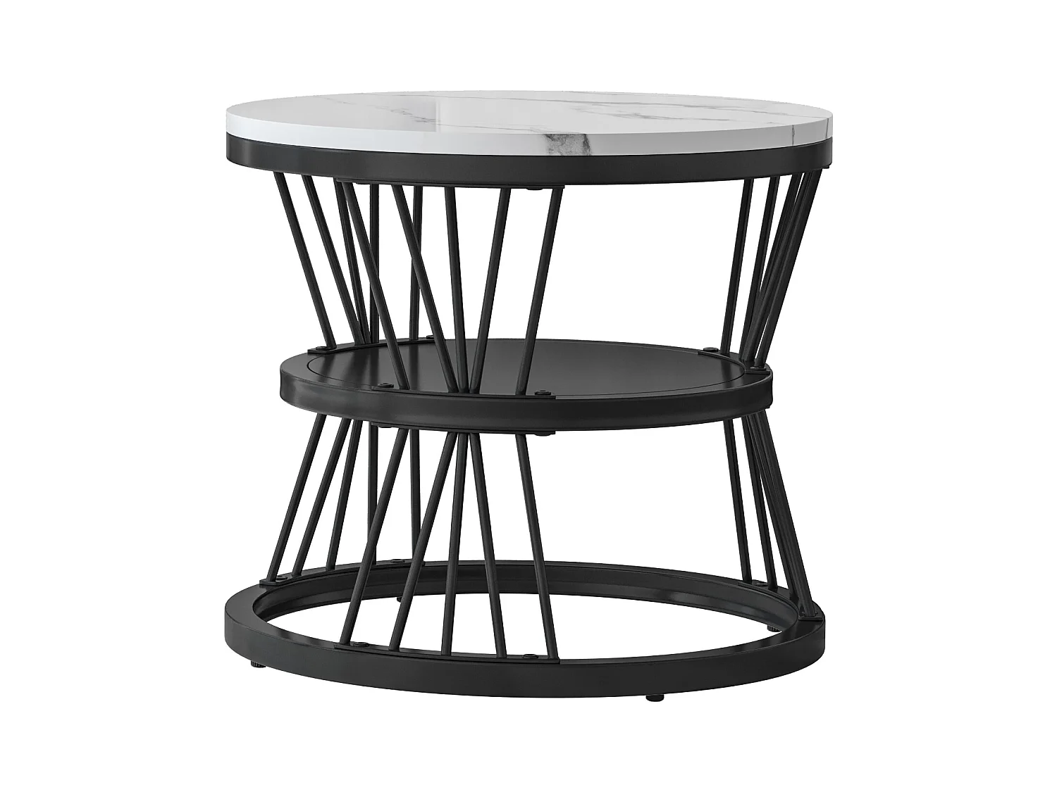 Tables basses rondes gigognes – Plateau effet marbre blanc avec structure en métal noir en forme de V – Design moderne et élégant