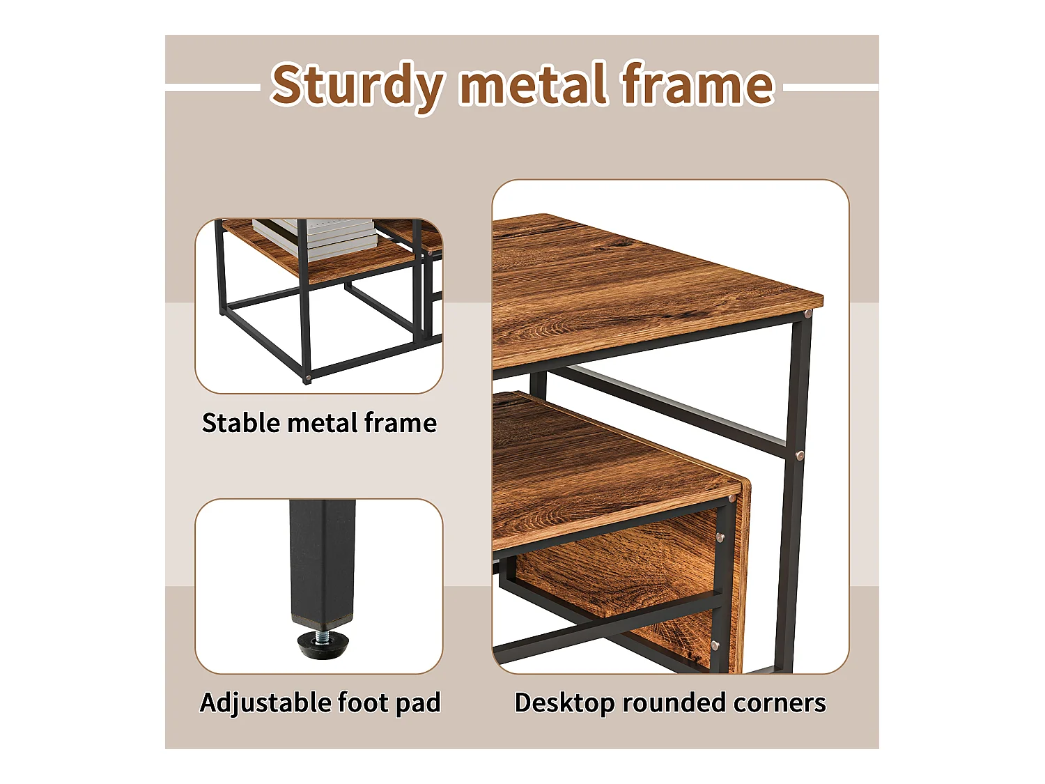 Table basse gigogne carrée en bois avec structure noire – Ensemble 2 pièces