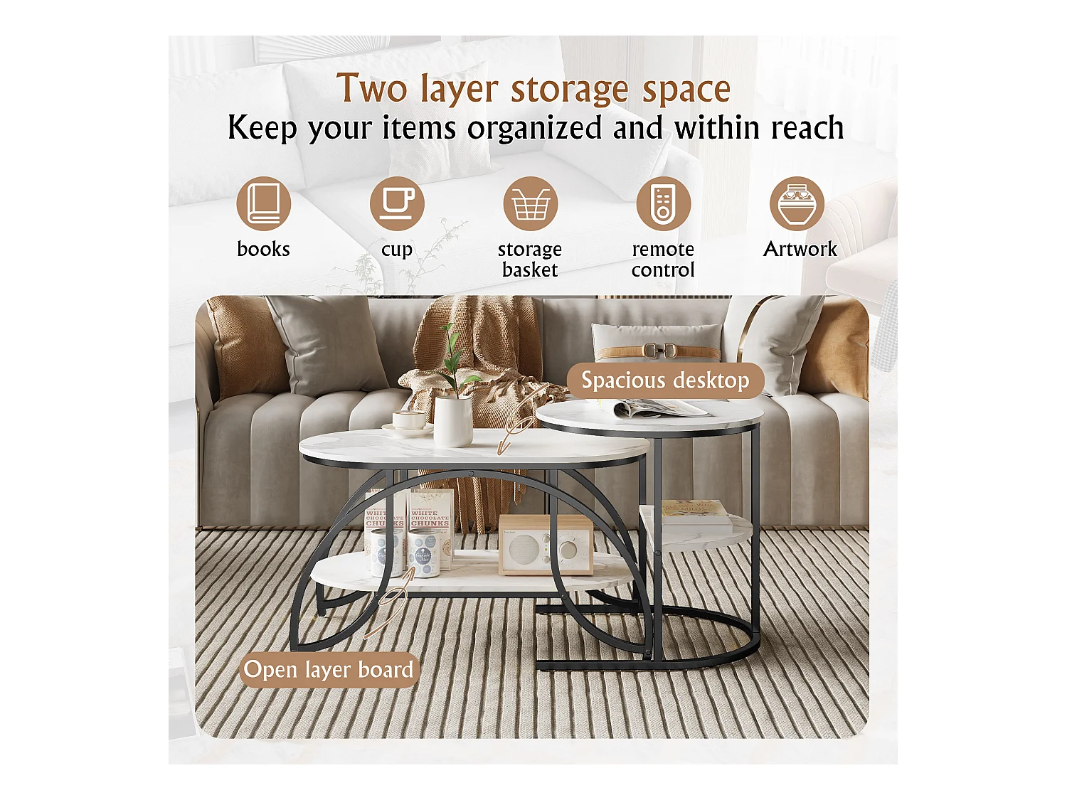 Tavolino quadrato in marmo bianco con struttura in metallo nero - design moderno, stabile e versatile