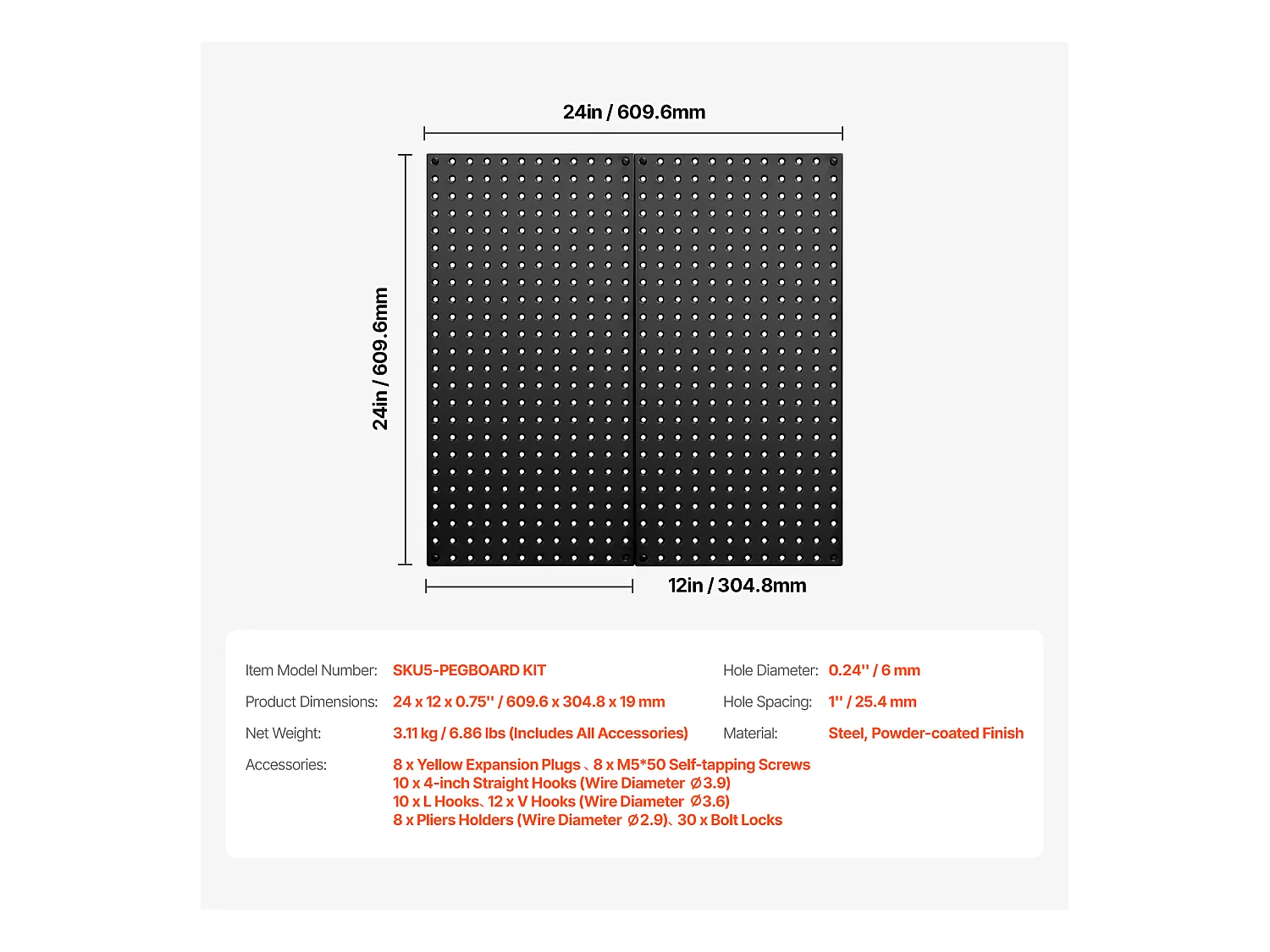 Geperforeerde Metalen Panelen SucceBuy, 2 Panelen, 609,6x304,8 mm, voor Garagegereedschap
