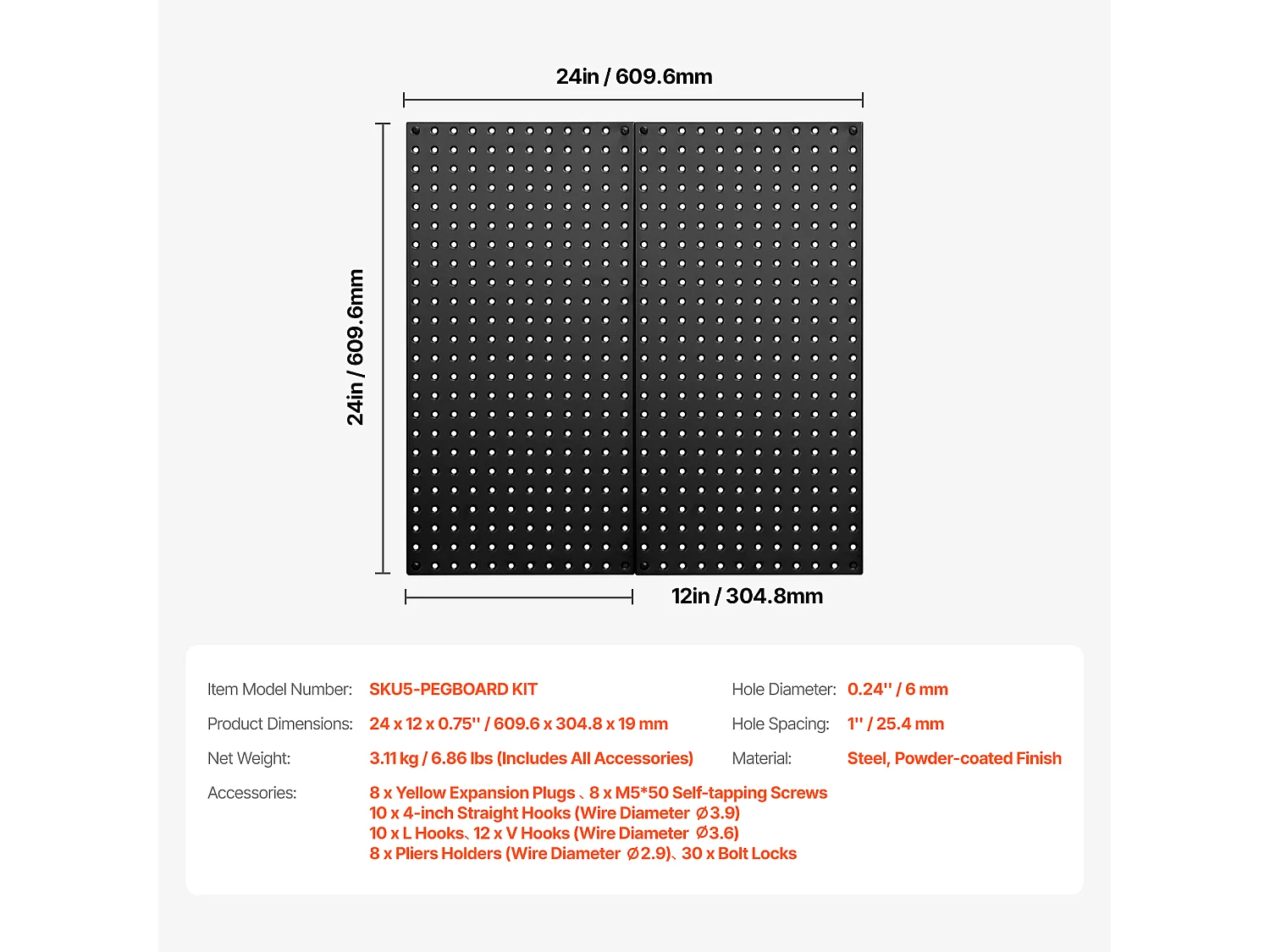 Panneaux Perforés en Métal SucceBuy, 2 Panneaux, 609,6x304,8 mm, pour Outils de Garage