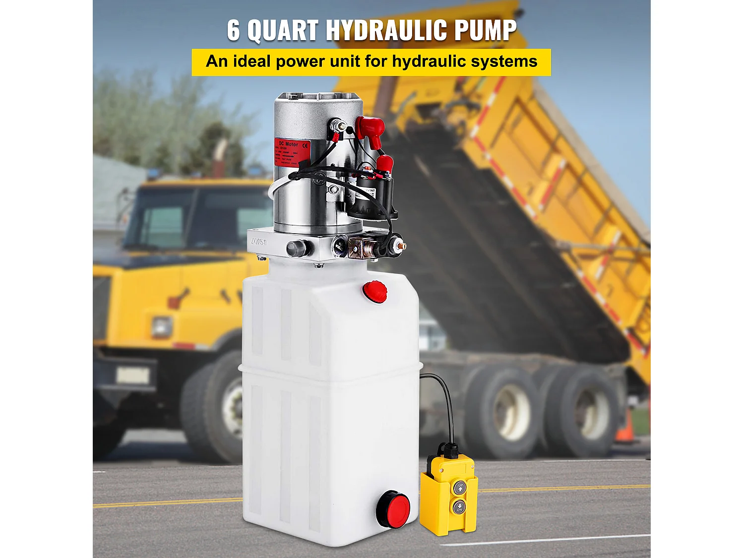 Pompe Hydraulique SucceBuy Pompe Hydraulique Électrique 6.6L Simple Effet Réservoir en Métal pour Remorque à Benne Basculante