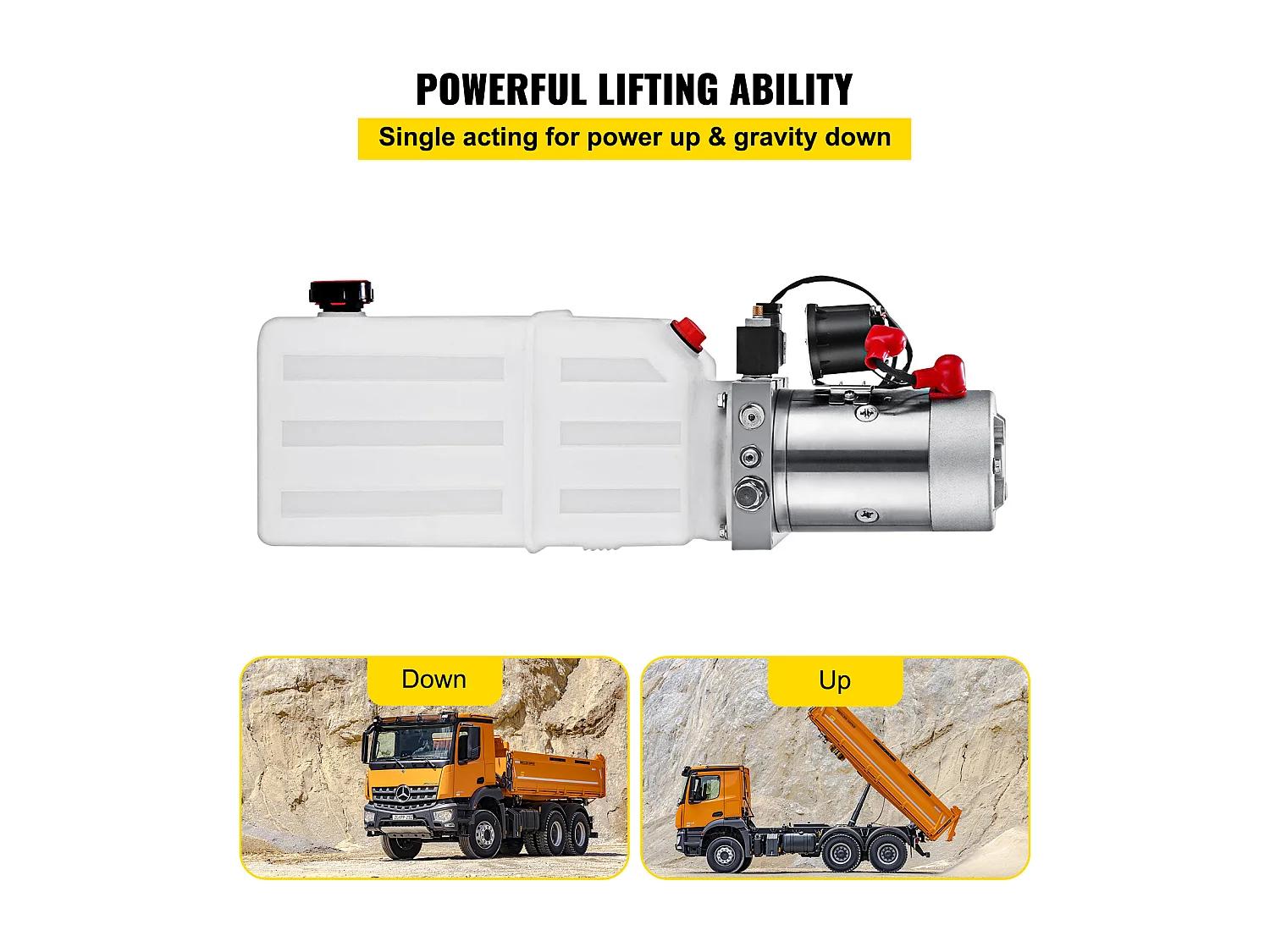 Pompe Hydraulique SucceBuy Pompe Hydraulique Électrique 6.6L Simple Effet Réservoir en Métal pour Remorque à Benne Basculante