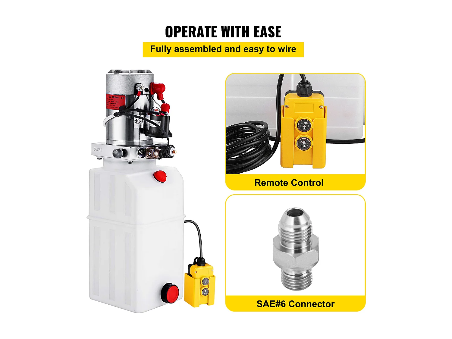 Pompe Hydraulique SucceBuy Pompe Hydraulique Électrique 6.6L Simple Effet Réservoir en Métal pour Remorque à Benne Basculante