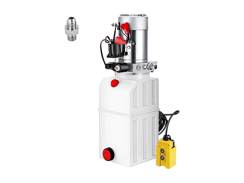 Pompe Hydraulique SucceBuy Pompe Hydraulique Électrique 6.6L Simple Effet Réservoir en Métal pour Remorque à Benne Basculante