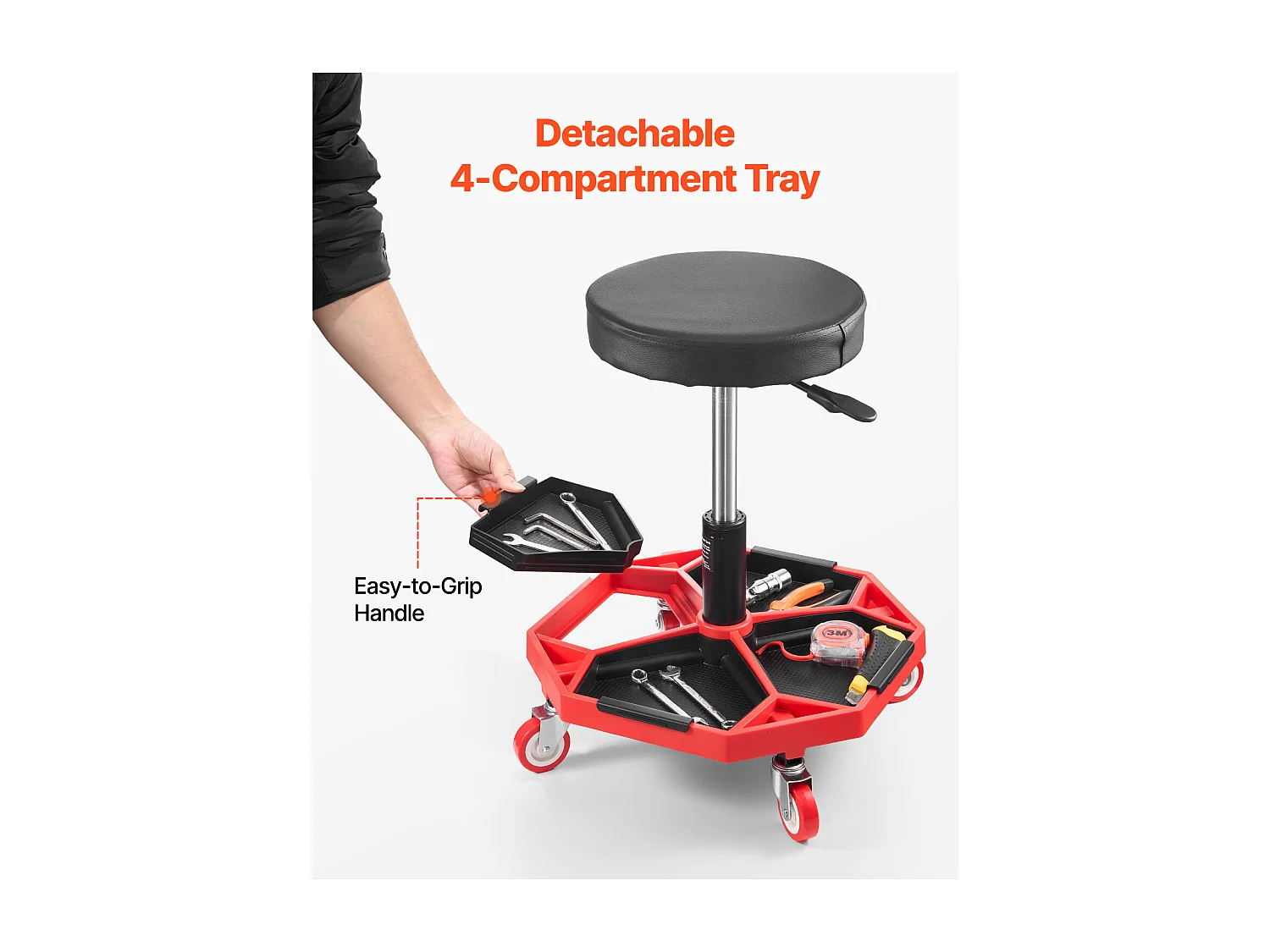 Tabouret d'Atelier, SucceBuy Tabouret d'Atelier Mobile, Siège de Mécanicien sur Roulettes, Capacité 136 kg pour Réparation et Entretien Automobile, Noir et Rouge