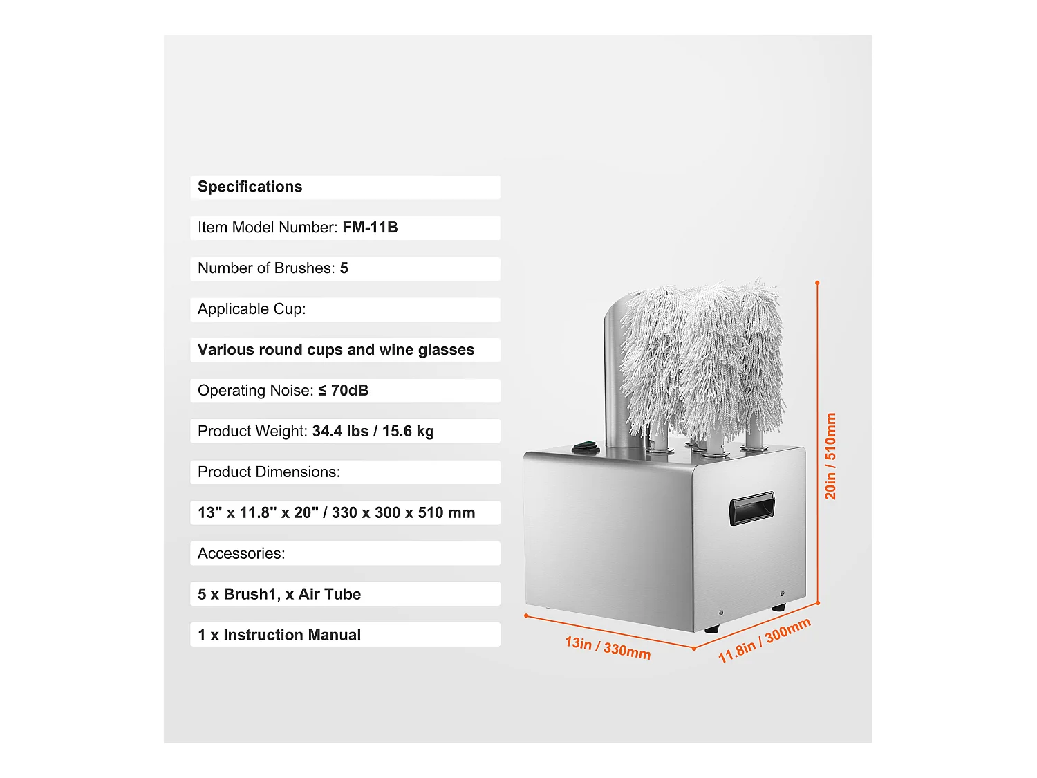 Wijnglaspolijster SucceBuy, 5 Borstels, 330 Glazen/uur, voor Bars en Restaurants