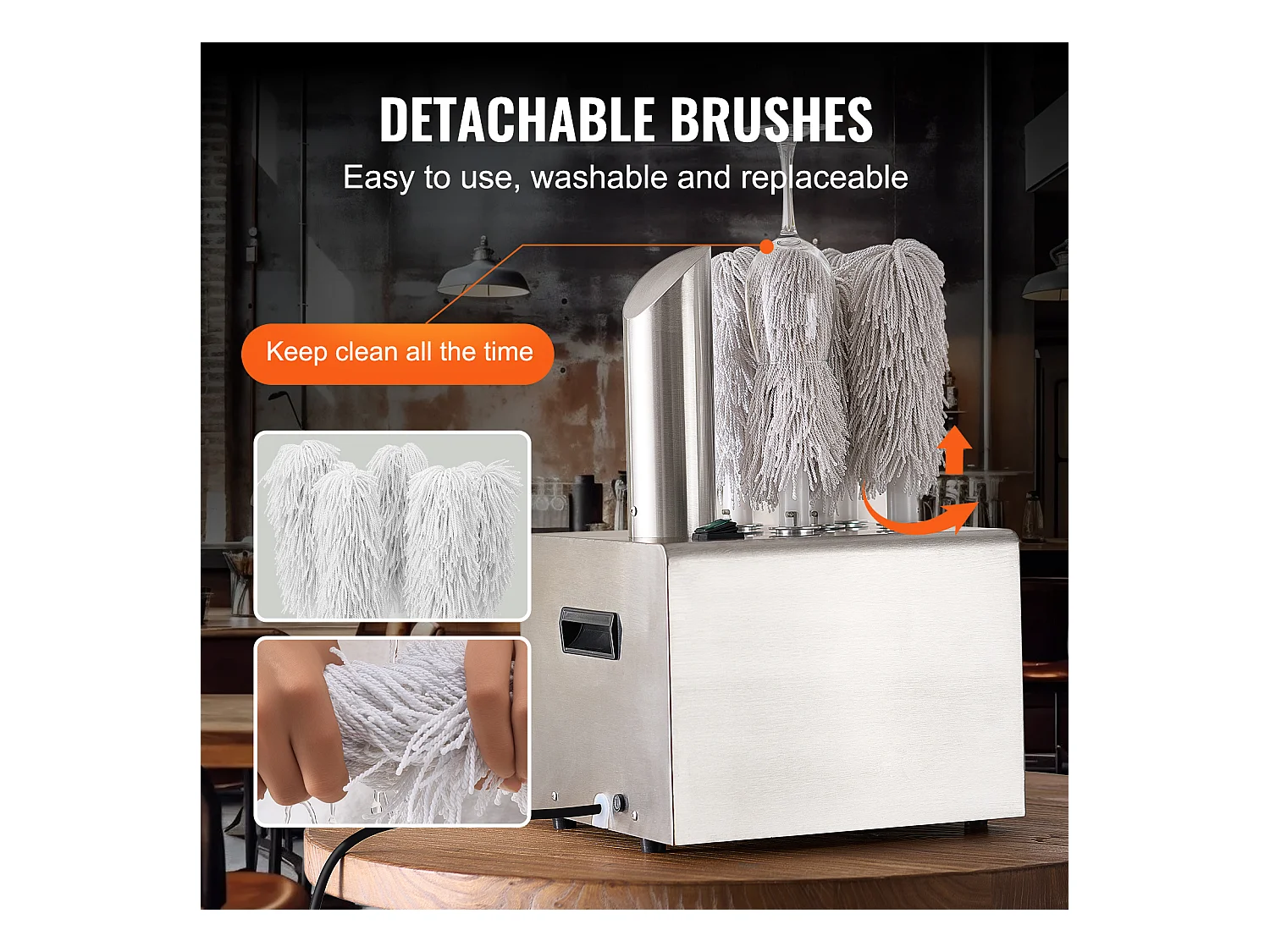 Wijnglaspolijster SucceBuy, 5 Borstels, 330 Glazen/uur, voor Bars en Restaurants