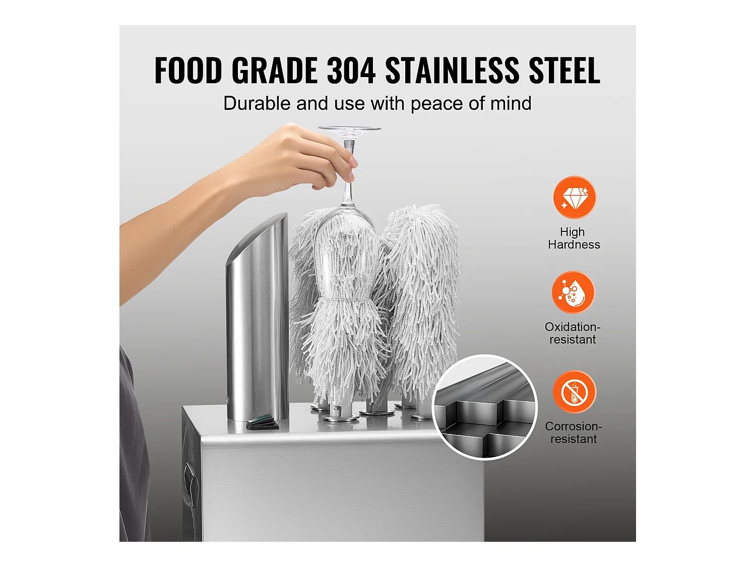 Wijnglaspolijster SucceBuy, 5 Borstels, 330 Glazen/uur, voor Bars en Restaurants