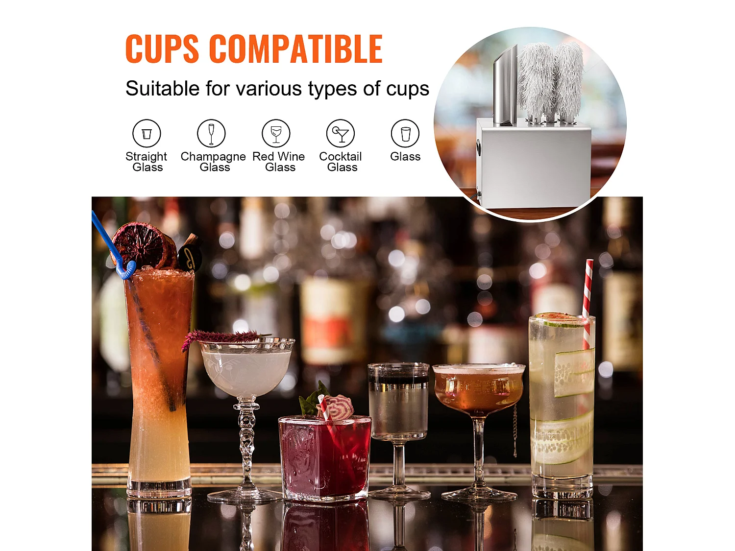 Polissoir à Verres à Vin SucceBuy, 5 Brosses, 330 Tasses/h, pour Bar et Restaurant