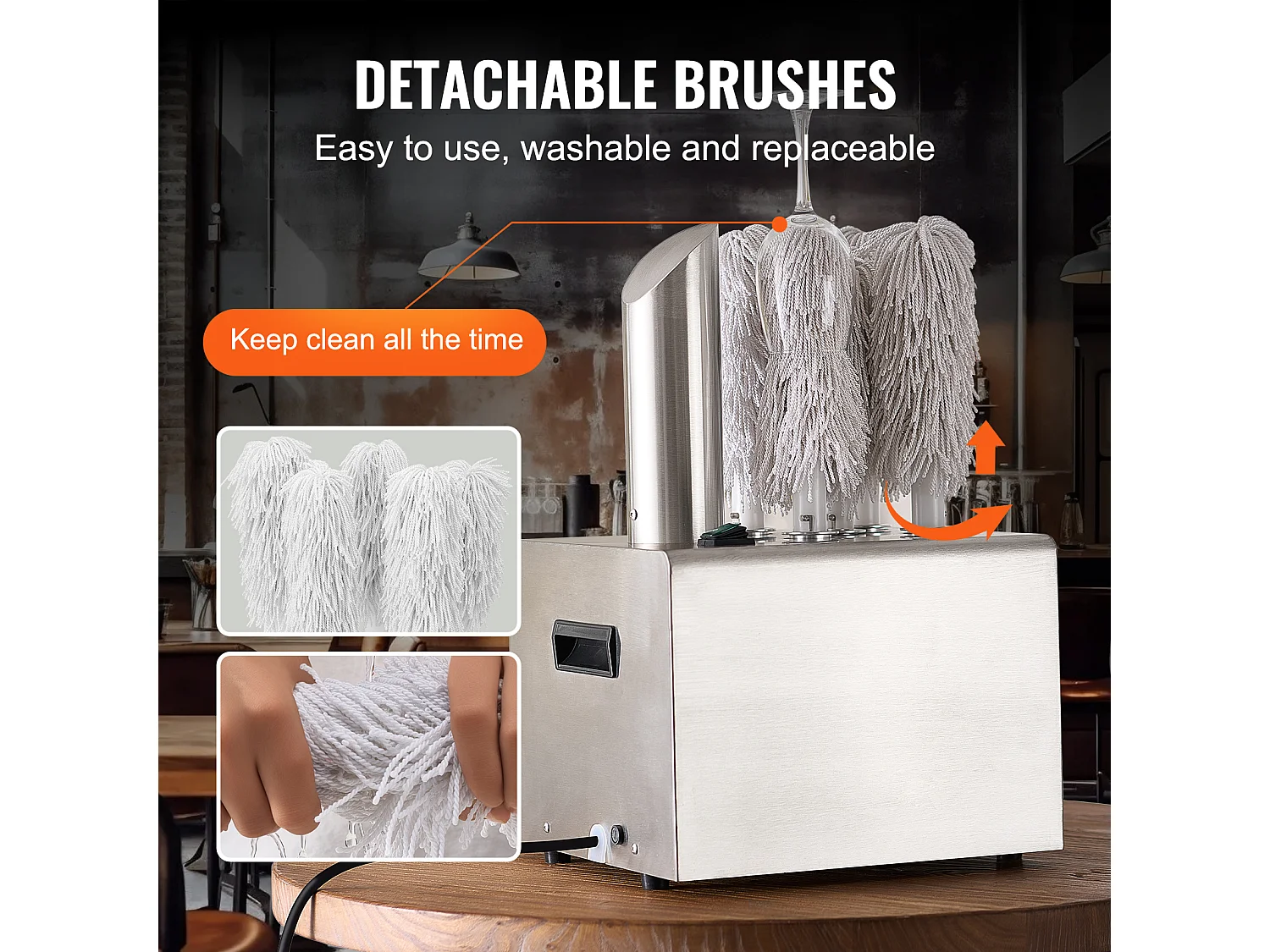 Polissoir à Verres à Vin SucceBuy, 5 Brosses, 330 Tasses/h, pour Bar et Restaurant