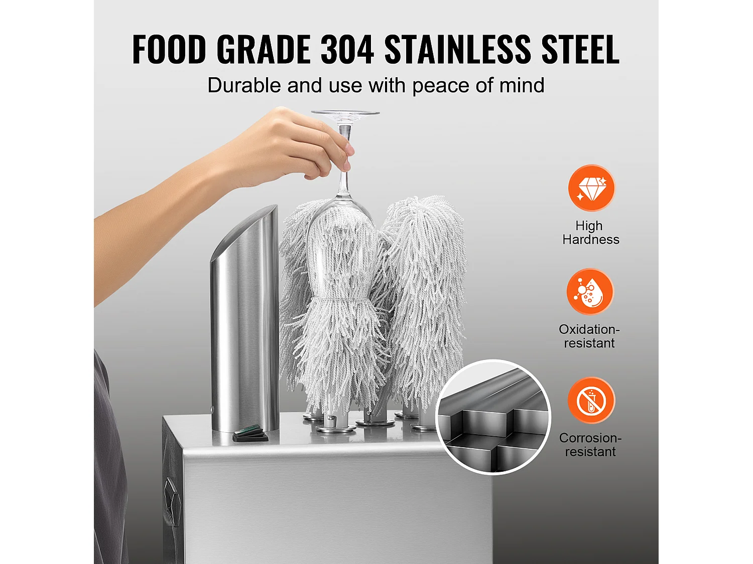 Polissoir à Verres à Vin SucceBuy, 5 Brosses, 330 Tasses/h, pour Bar et Restaurant