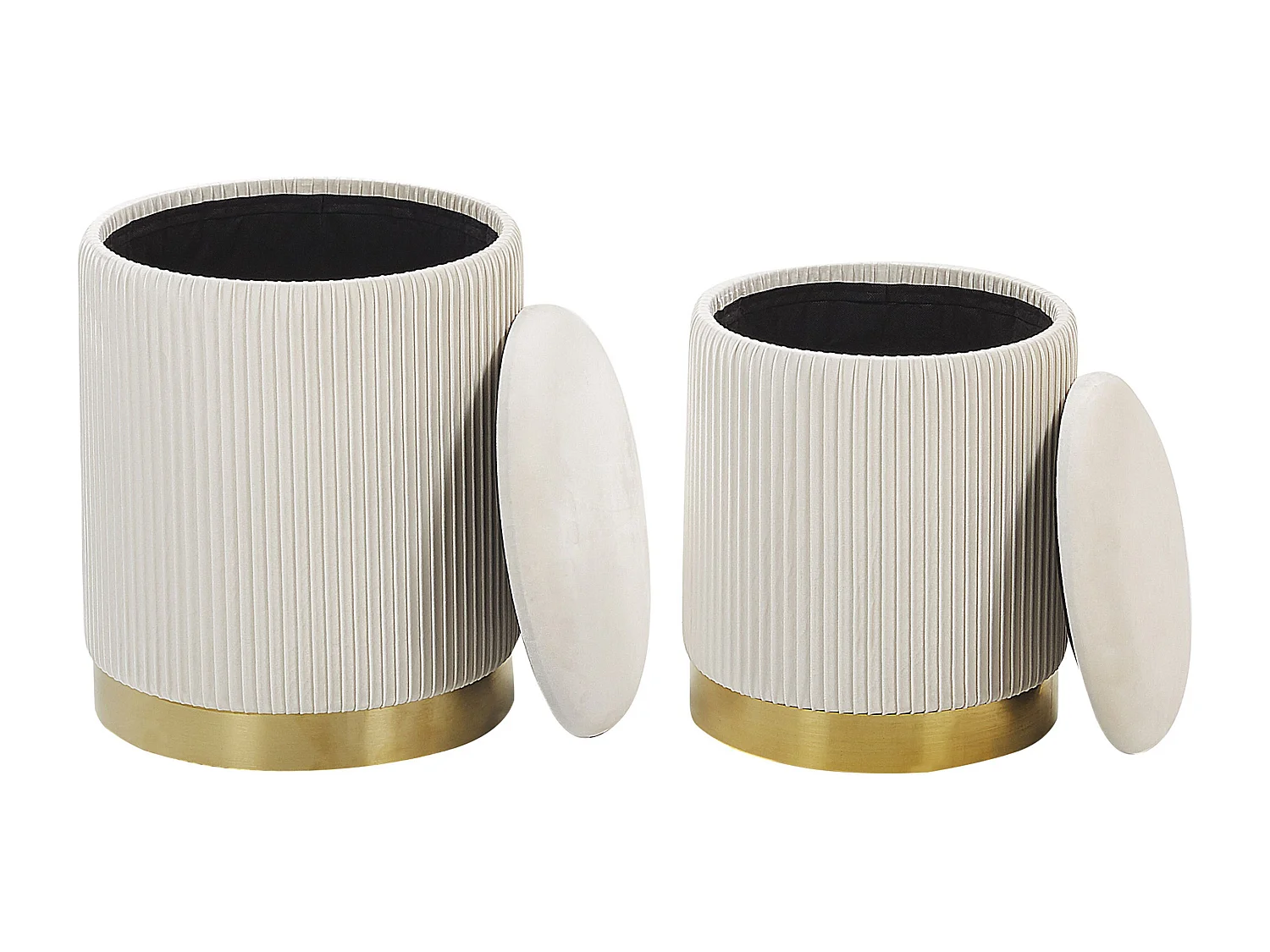 Conjunto de 2 tamboretes com arrumação MIRAMAR Veludo Branco 35/31 cm 35/31 cm 44/39 cm