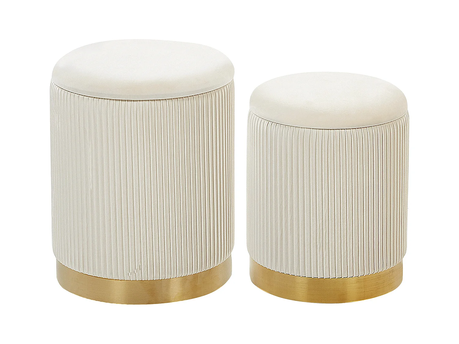 Pouf mit Stauraum 2er Set MIRAMAR Samtstoff Weiss 35/31 cm 35/31 cm 44/39 cm