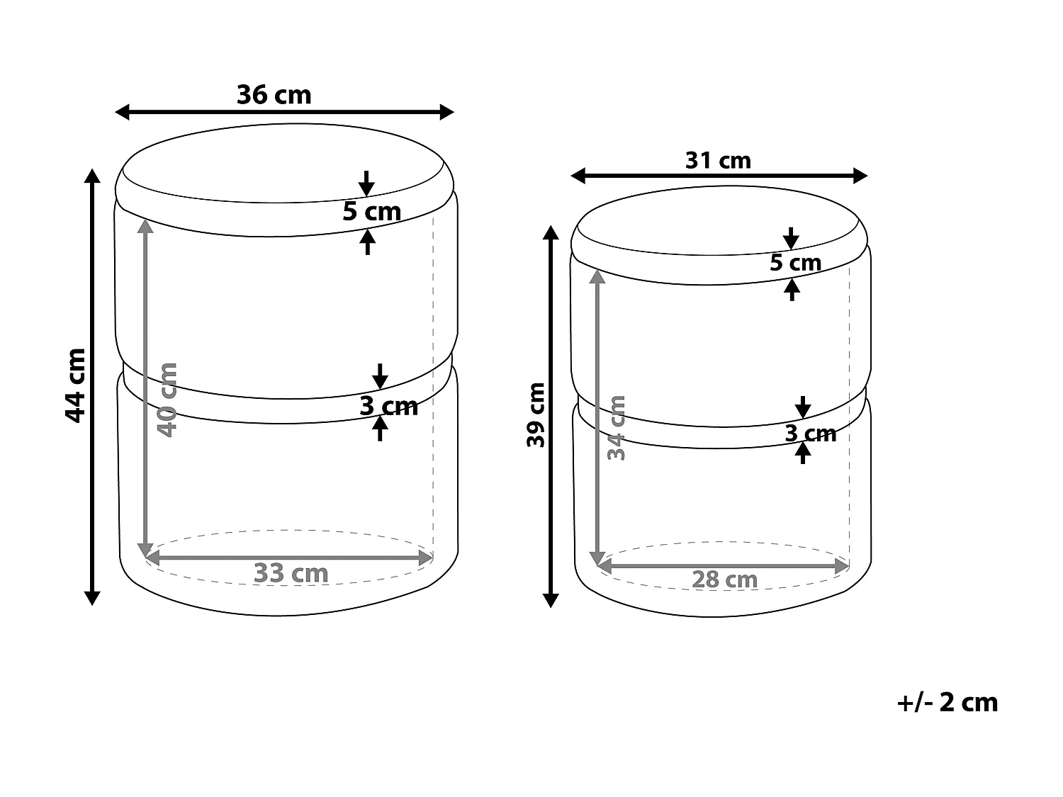 Set van 2 opbergpoefs WICHITA Fluweel Bruin 36/31 cm 36/31 cm 44/39 cm