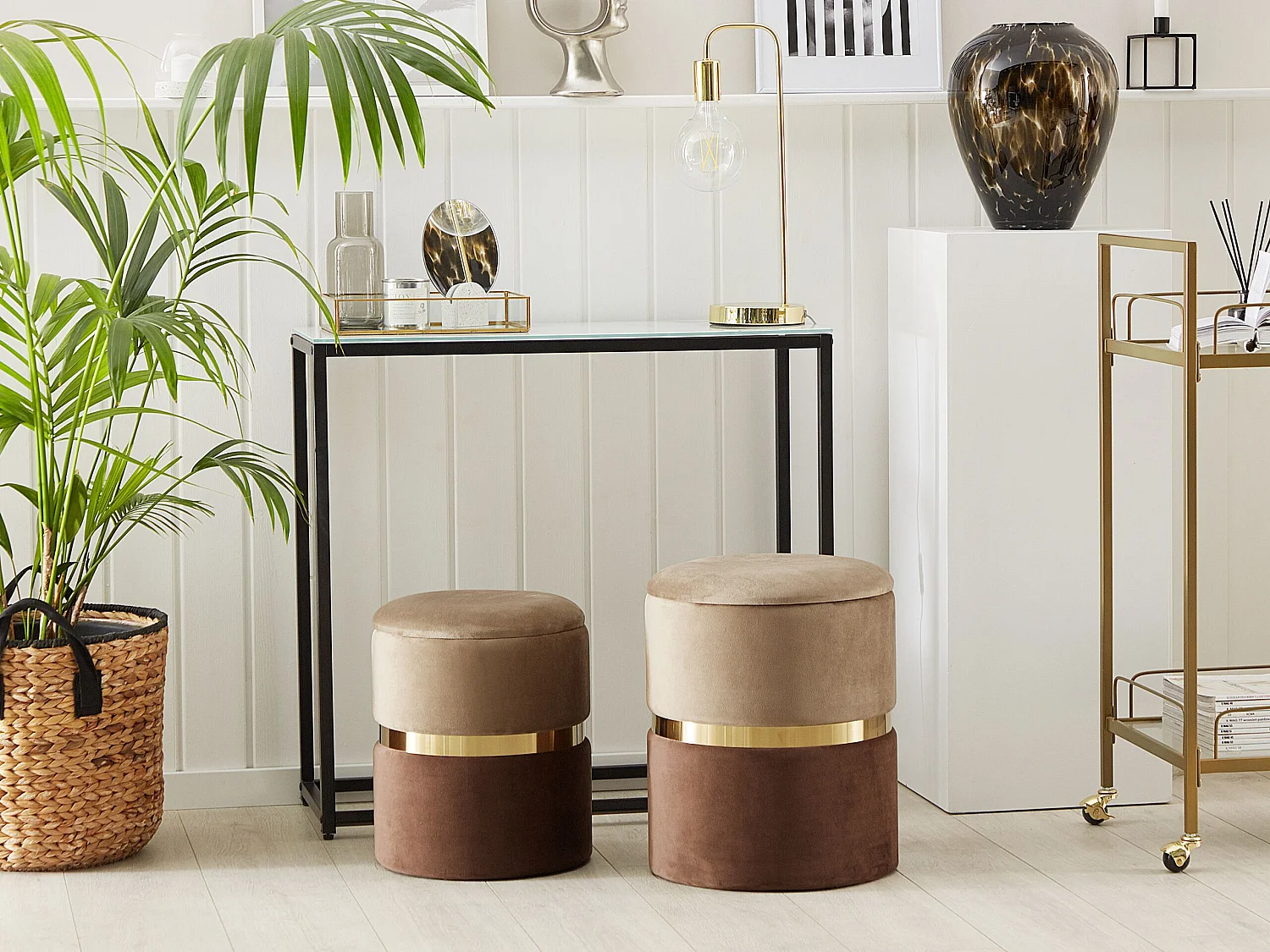 Lot de 2 poufs avec rangement WICHITA Velours Marron 36/31 cm 36/31 cm 44/39 cm