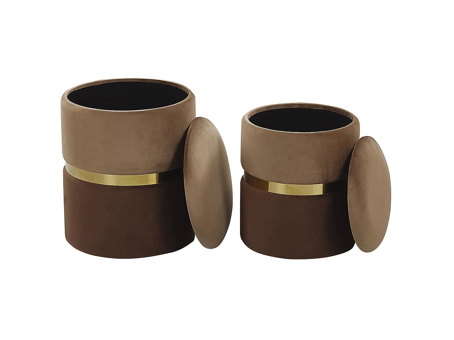 Lot de 2 poufs avec rangement WICHITA Velours Marron 36/31 cm 36/31 cm 44/39 cm