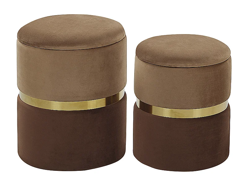 Set van 2 opbergpoefs WICHITA Fluweel Bruin 36/31 cm 36/31 cm 44/39 cm