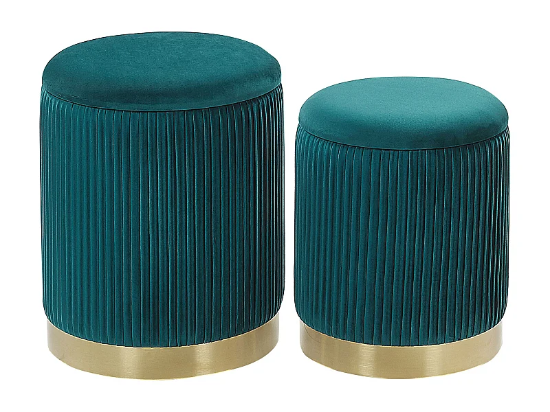 Conjunto de 2 pufs con almacenaje MIRAMAR Terciopelo Verde azulado 35/31 cm 35/31 cm 44/39 cm
