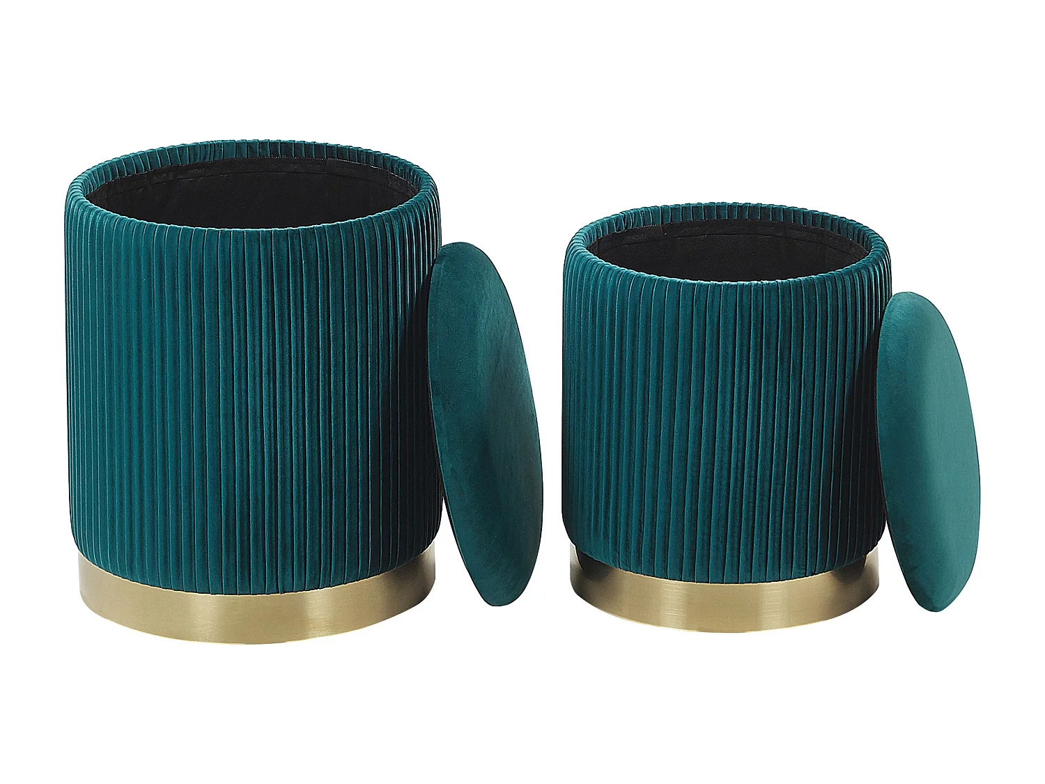 Lot de 2 poufs avec rangement MIRAMAR Velours Bleu paon