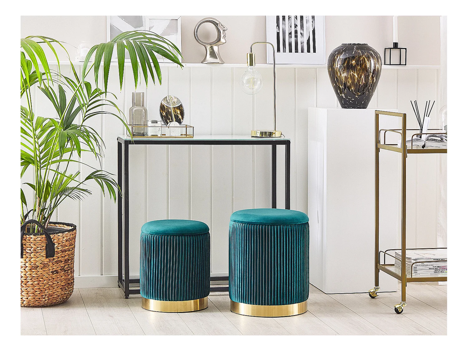 Set van 2 opbergpoefs MIRAMAR Fluweel Blauwgroen 35/31 cm 35/31 cm 44/39 cm