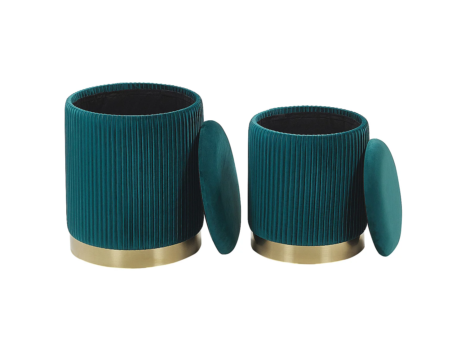 Set di 2 pouf contenitore MIRAMAR Velluto Foglia di tè 35/31 cm 35/31 cm 44/39 cm