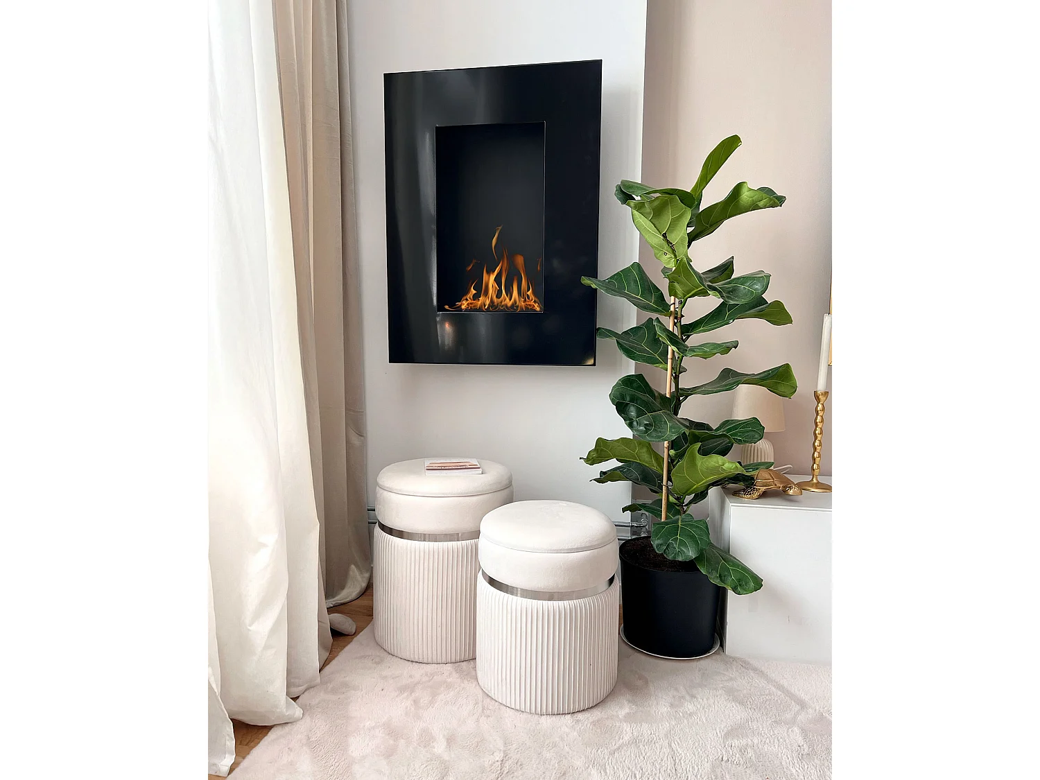 Lot de 2 poufs avec rangement CAMDENTON Velours Blanc cassé 36/31 cm 36/31 cm 44/38 cm