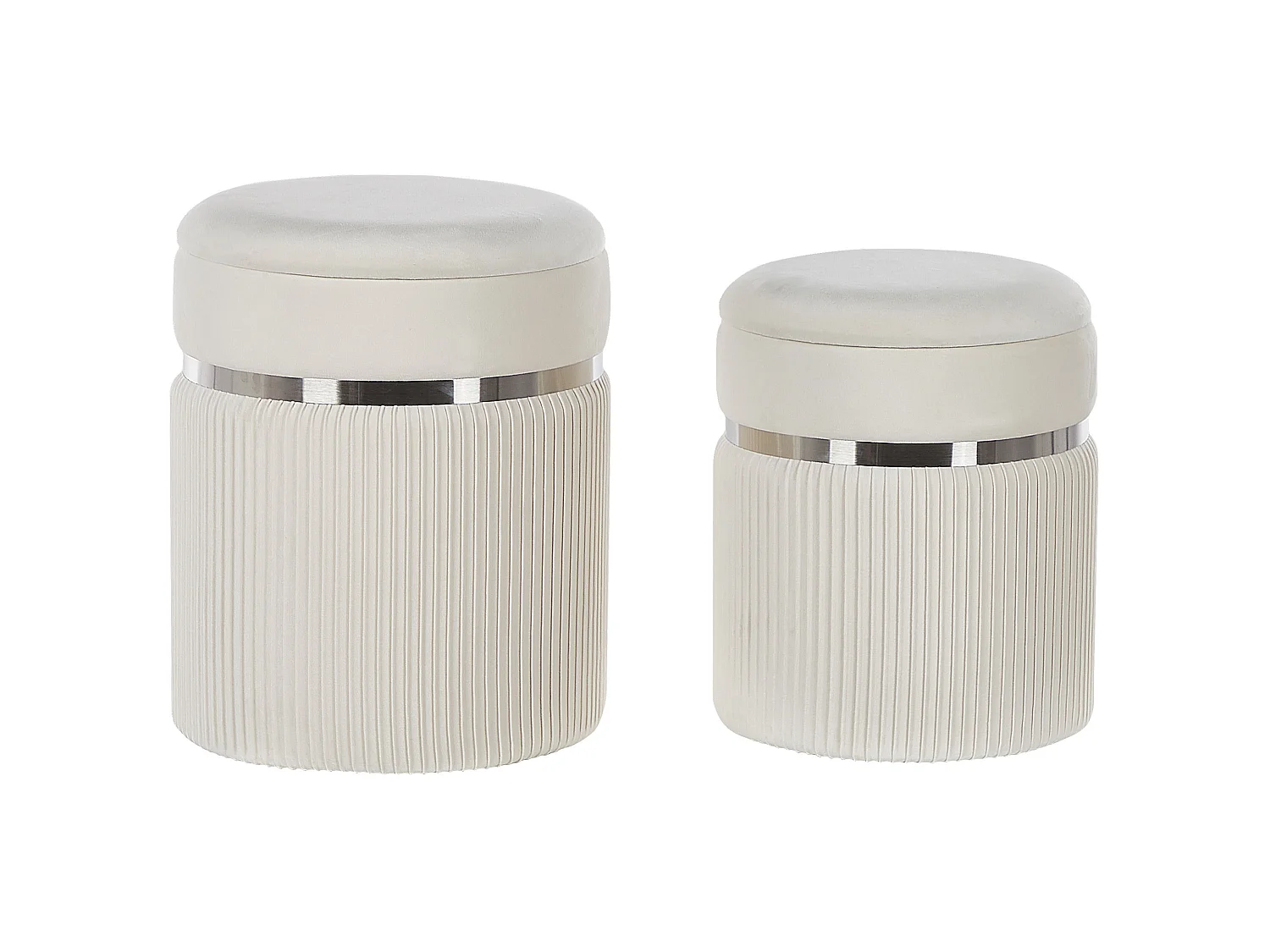 Conjunto de 2 tamboretes com arrumação CAMDENTON Veludo Branco creme 36/31 cm 36/31 cm 44/38 cm