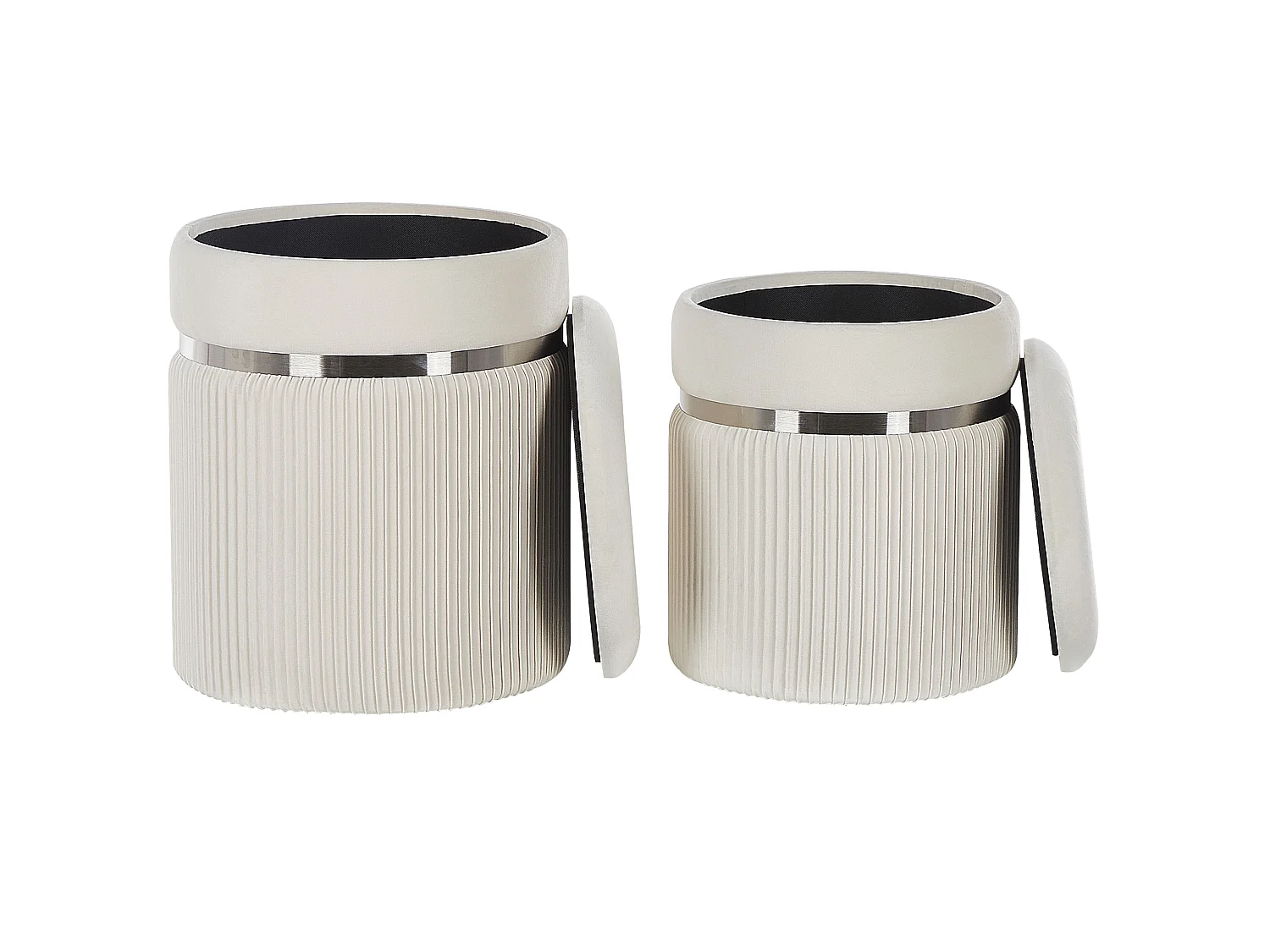 Conjunto de 2 tamboretes com arrumação CAMDENTON Veludo Branco creme 36/31 cm 36/31 cm 44/38 cm