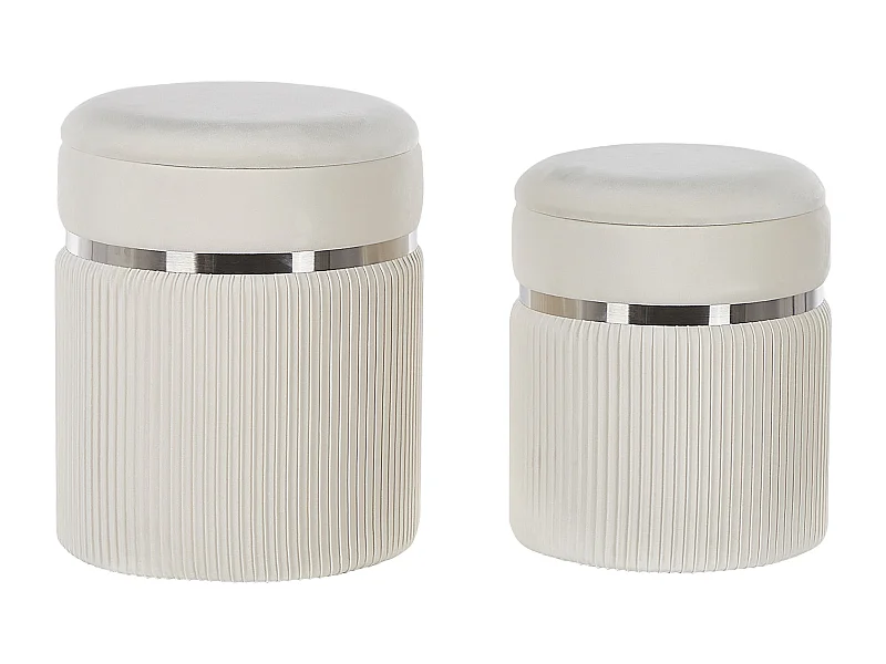 Conjunto de 2 tamboretes com arrumação CAMDENTON Veludo Branco creme 36/31 cm 36/31 cm 44/38 cm
