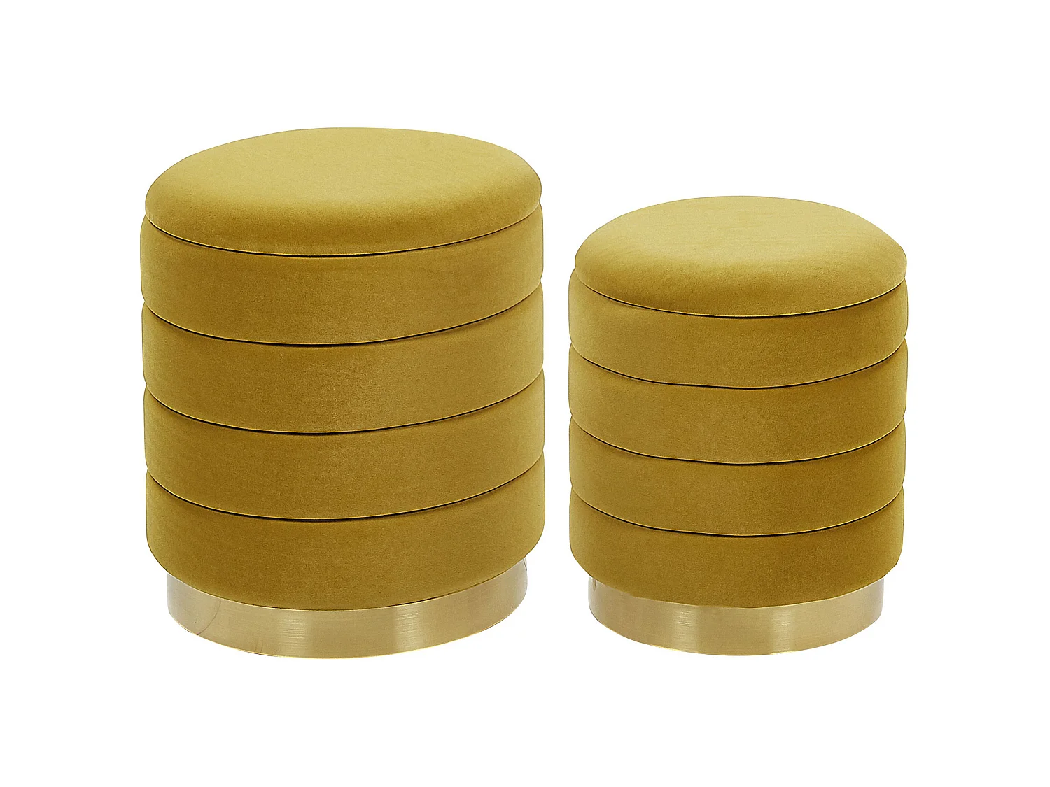Lot de 2 poufs avec rangement GARLAND Velours Moutarde 40/33 cm 40/33 cm 44/38 cm