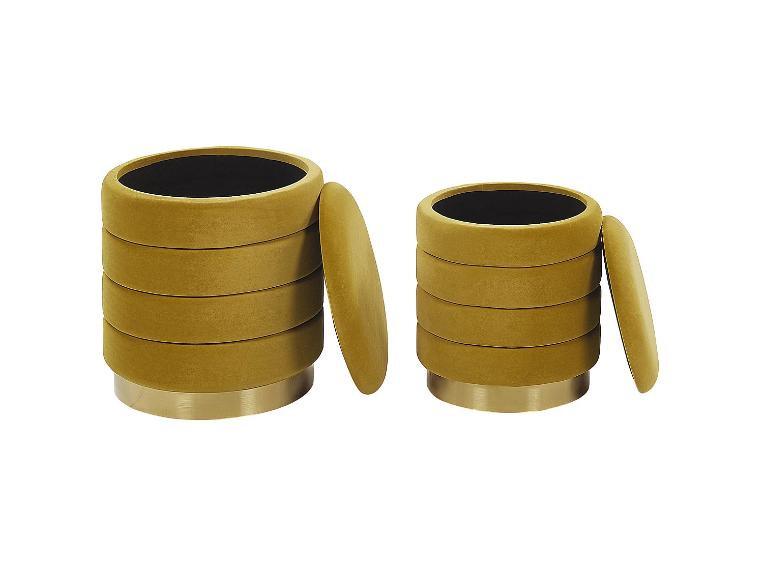 Lot de 2 poufs avec rangement GARLAND Velours Moutarde 40/33 cm 40/33 cm 44/38 cm