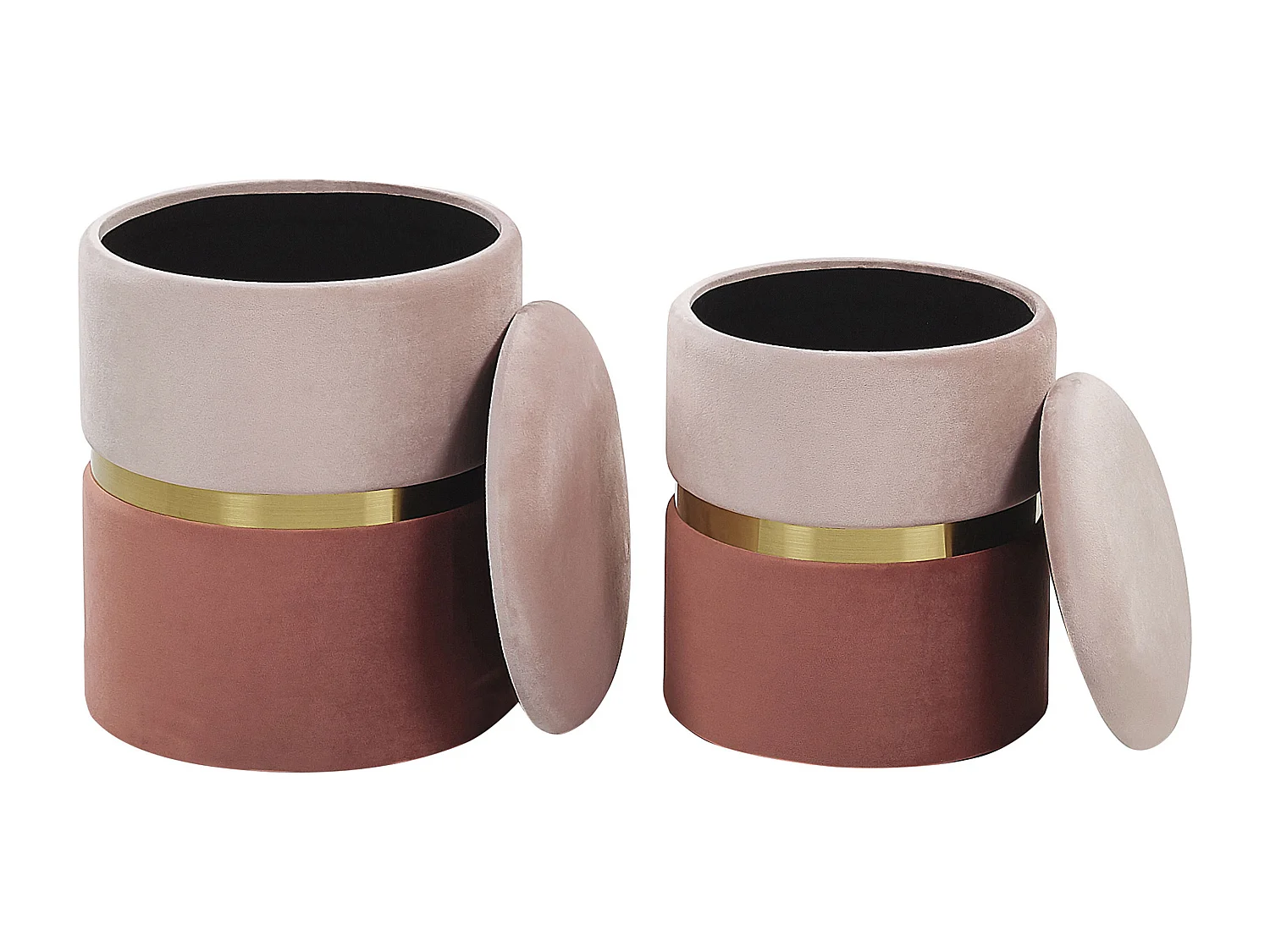 Runder Pouf im 2er Set aus Samt rosa Ottoman Sitzpouf Wichita