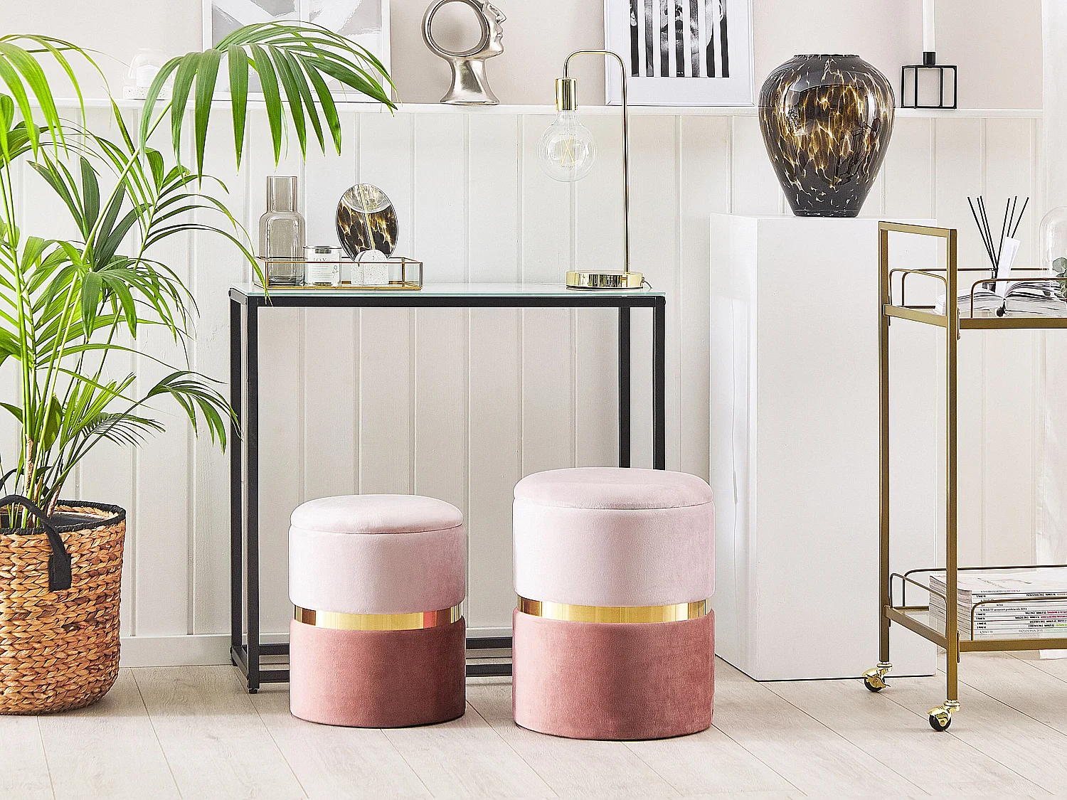 Set van 2 opbergpoefs WICHITA Fluweel Roze 36/31 cm 36/31 cm 44/39 cm