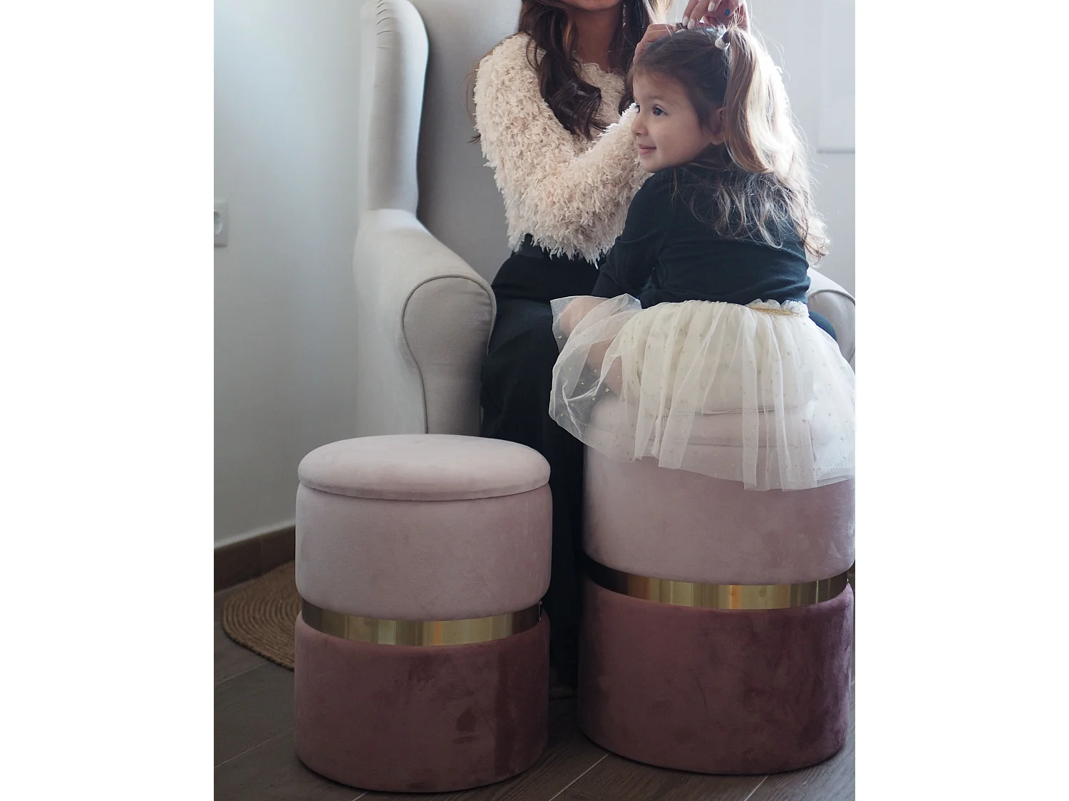 Set of 2 Storage Pouffes WICHITA Velvet Pink