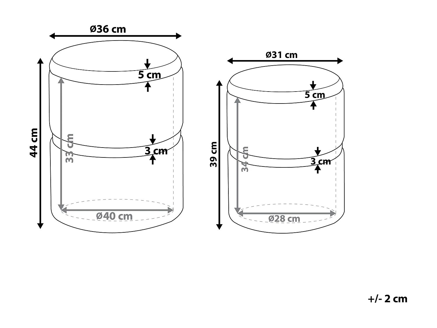Set van 2 opbergpoefs WICHITA Fluweel Roze 36/31 cm 36/31 cm 44/39 cm