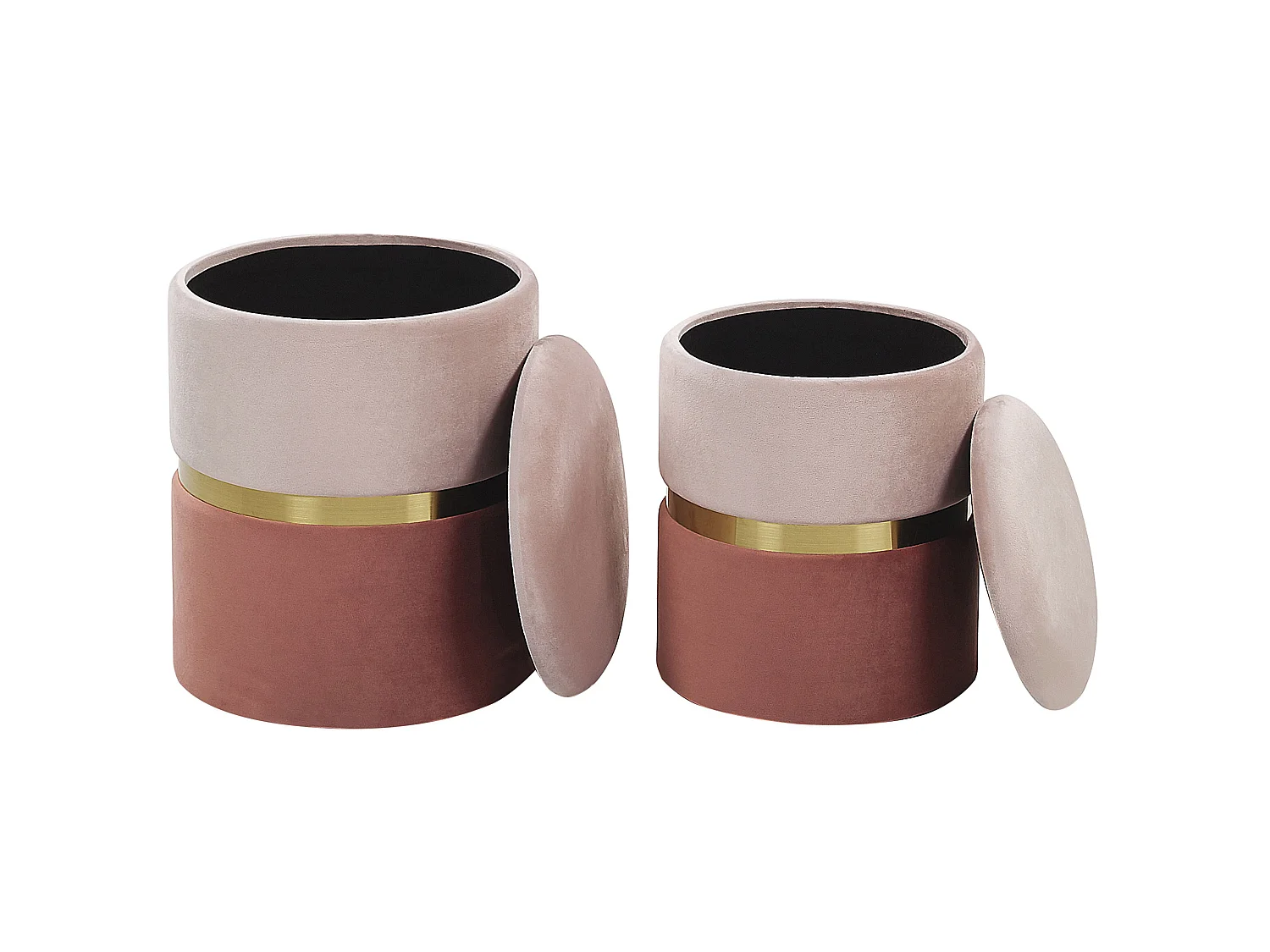 Lot de 2 poufs avec rangement WICHITA Velours Rose 36/31 cm 36/31 cm 44/39 cm