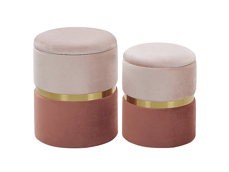 Lot de 2 poufs avec rangement WICHITA Velours Rose