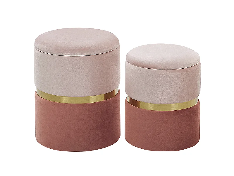 Set di 2 pouf contenitore WICHITA Velluto Rosa 36/31 cm 36/31 cm 44/39 cm