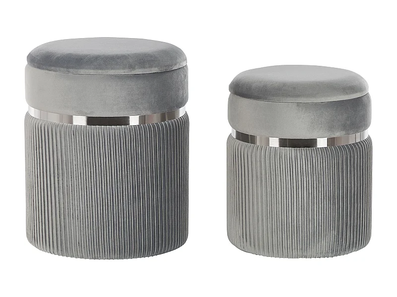 Pouf mit Stauraum rund Samtstoff hellgrau 2er Set Sitzhocker Glamour Camdenton