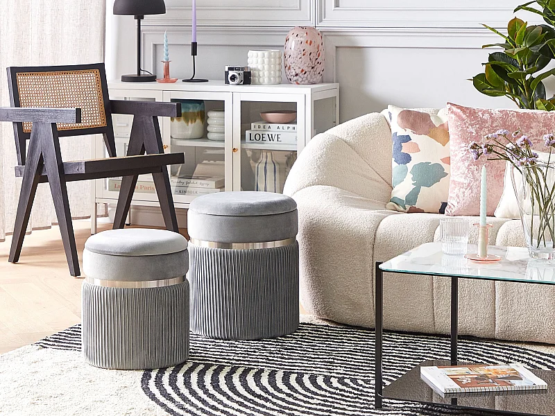 Lot de 2 poufs avec rangement CAMDENTON Velours Gris clair