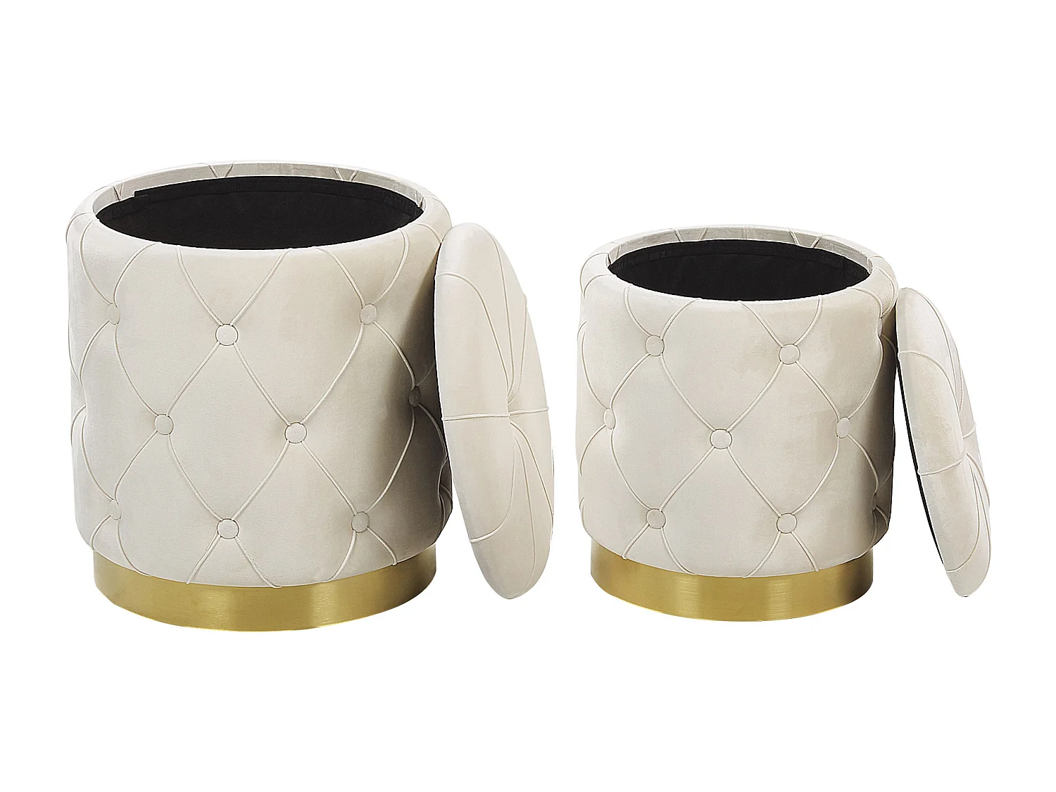 Runder Pouf im 2er Set Samt weiß Ottoman Sitzpouf Chesterfield Stil Pueblo