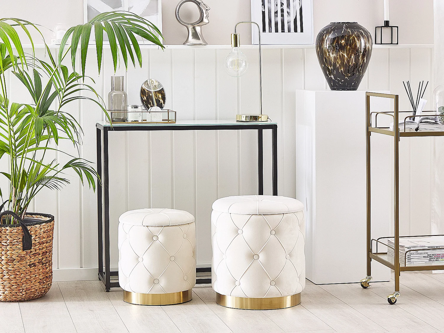 Lot de 2 poufs avec rangement PUEBLO Velours Blanc