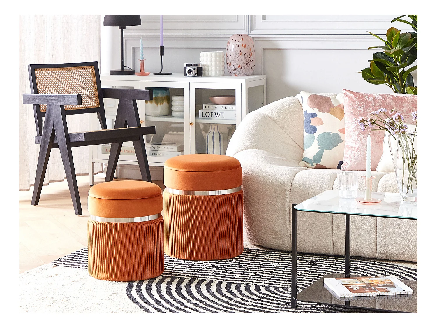 Lot de 2 poufs avec rangement CAMDENTON Velours Orange