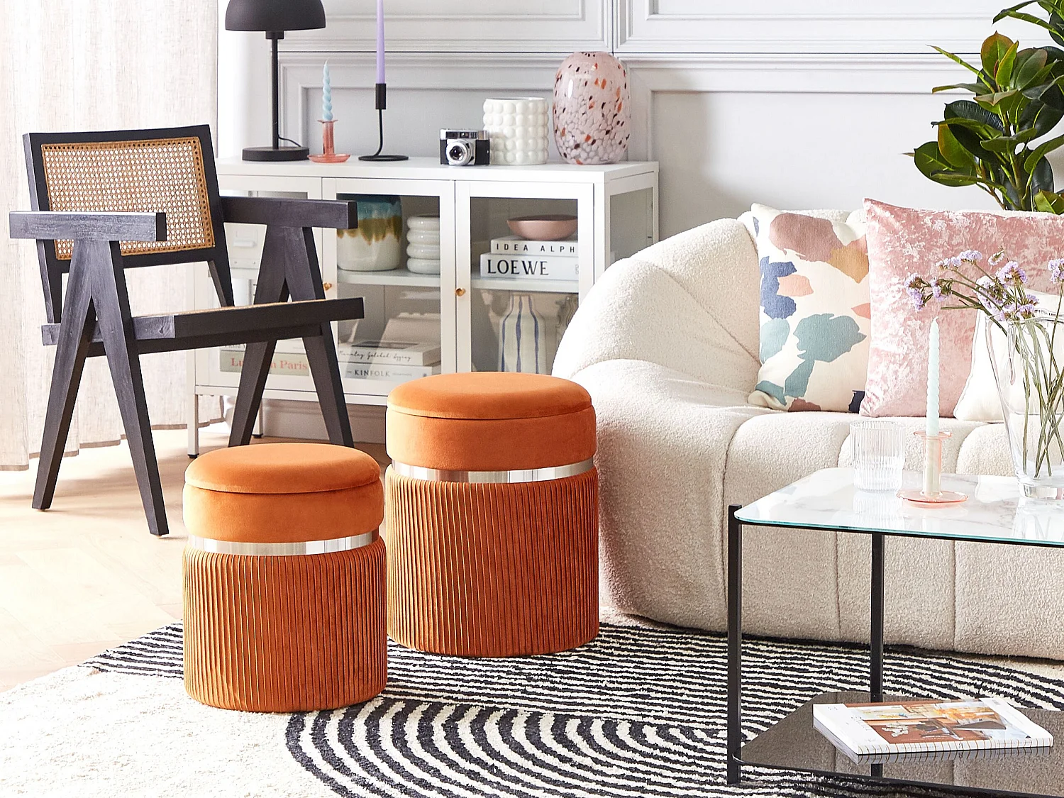 Lot de 2 poufs avec rangement CAMDENTON Velours Orange