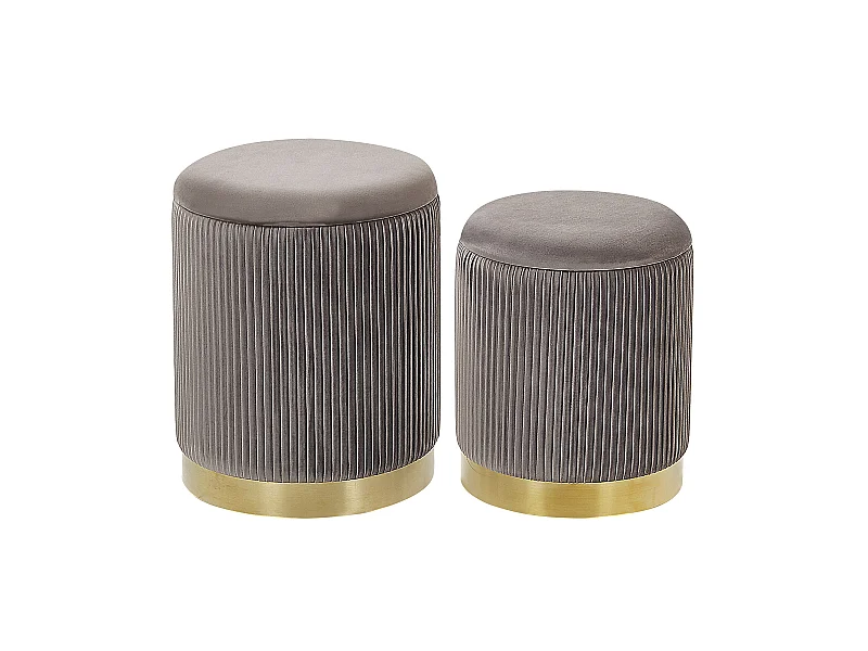 Conjunto de 2 tamboretes com arrumação MIRAMAR Veludo Cinzento 35/31 cm 35/31 cm 44/39 cm