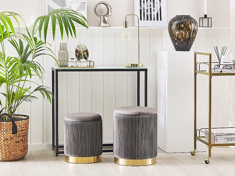 Set di 2 pouf contenitore MIRAMAR Velluto Grigio 35/31 cm 35/31 cm 44/39 cm